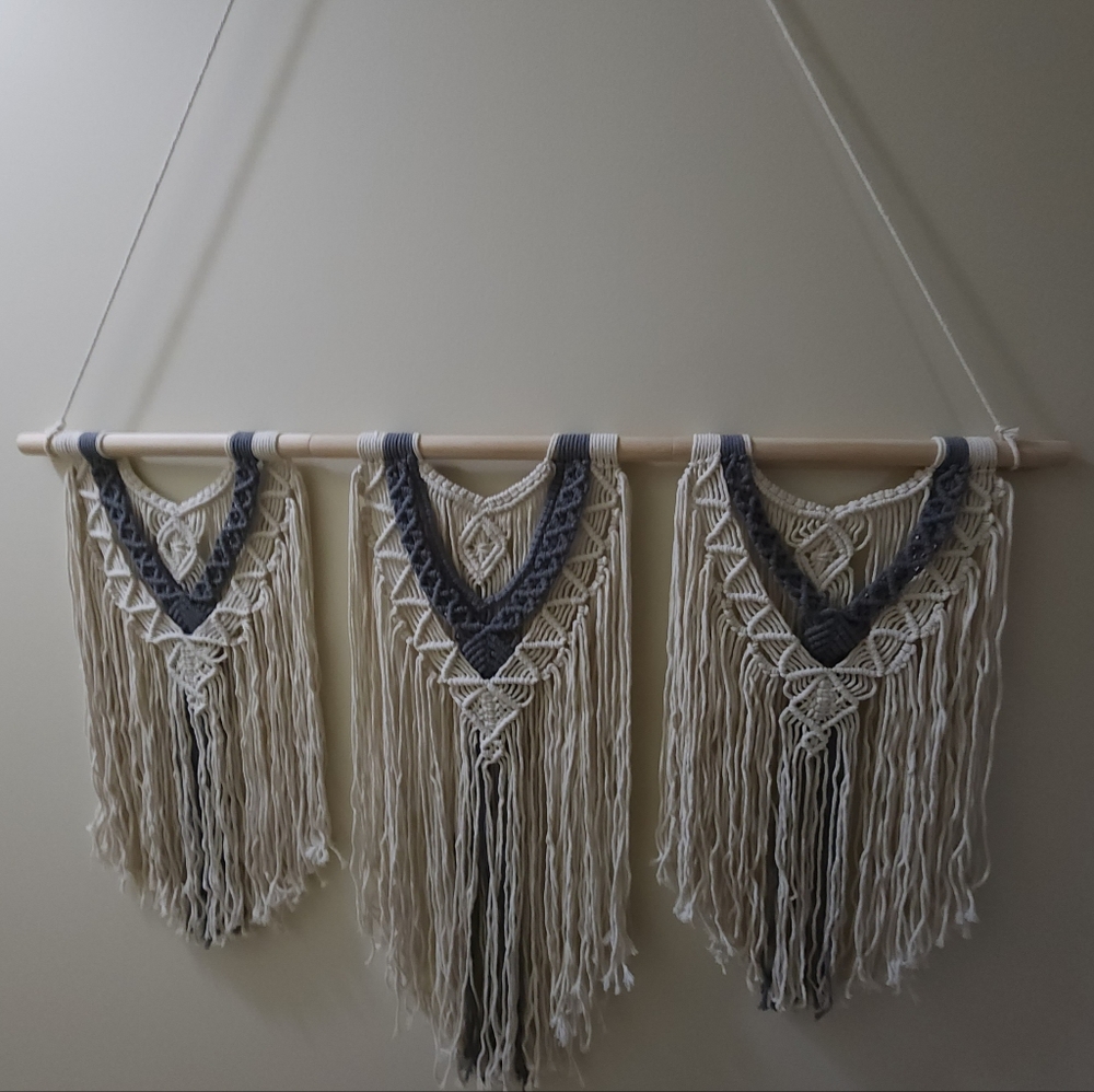 New Large Boho Macrame Wall Decor Hanging Tapestry Cream & Gray